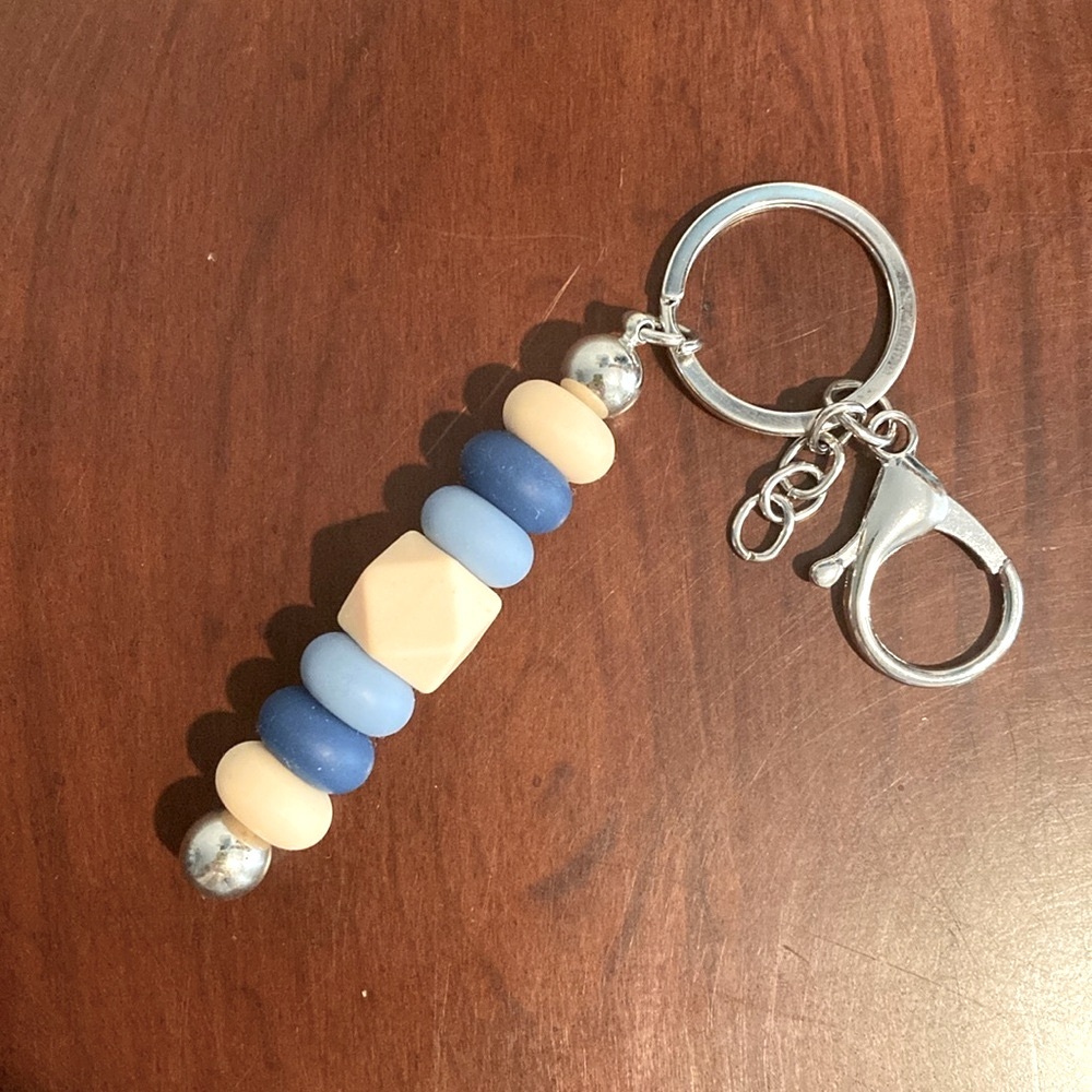 Blue Cream Silicone bead keychain